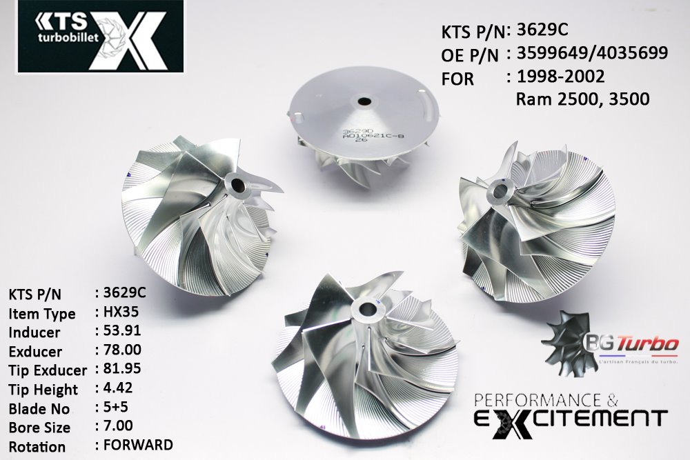 Turbo ROUE FORGÉE MFS PERFORMANCE - 5+5 PALES - INDUCER : 53,91 - EXDUCER : 78 - TYPE : HX35ANGLE : 45° - ROTATION : Forward - SUPER BACK : 5,09 - BORE SIZE : 7
